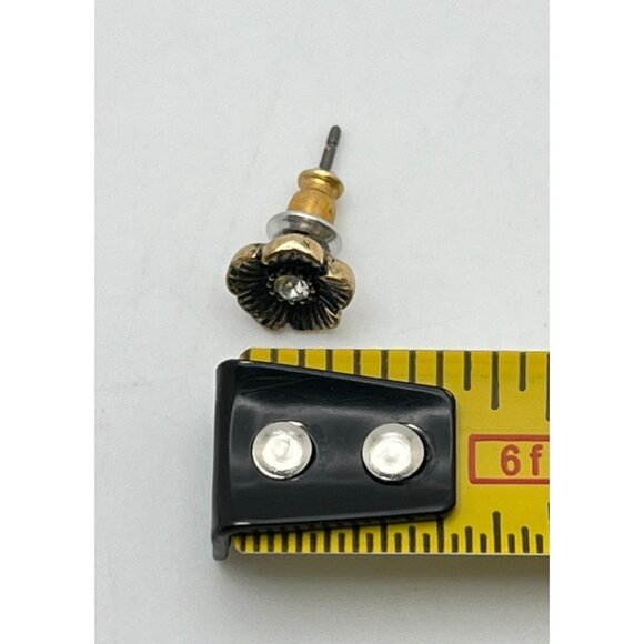 Vintage Flower Stud Earrings Black Floral Rhinestone Accent 1/4 Inch - Picture 3 of 8